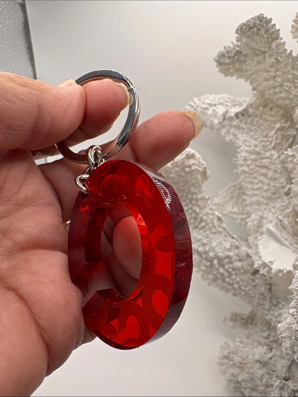 Coach Red Acrilc C-Shaped Logo Keyring Charm